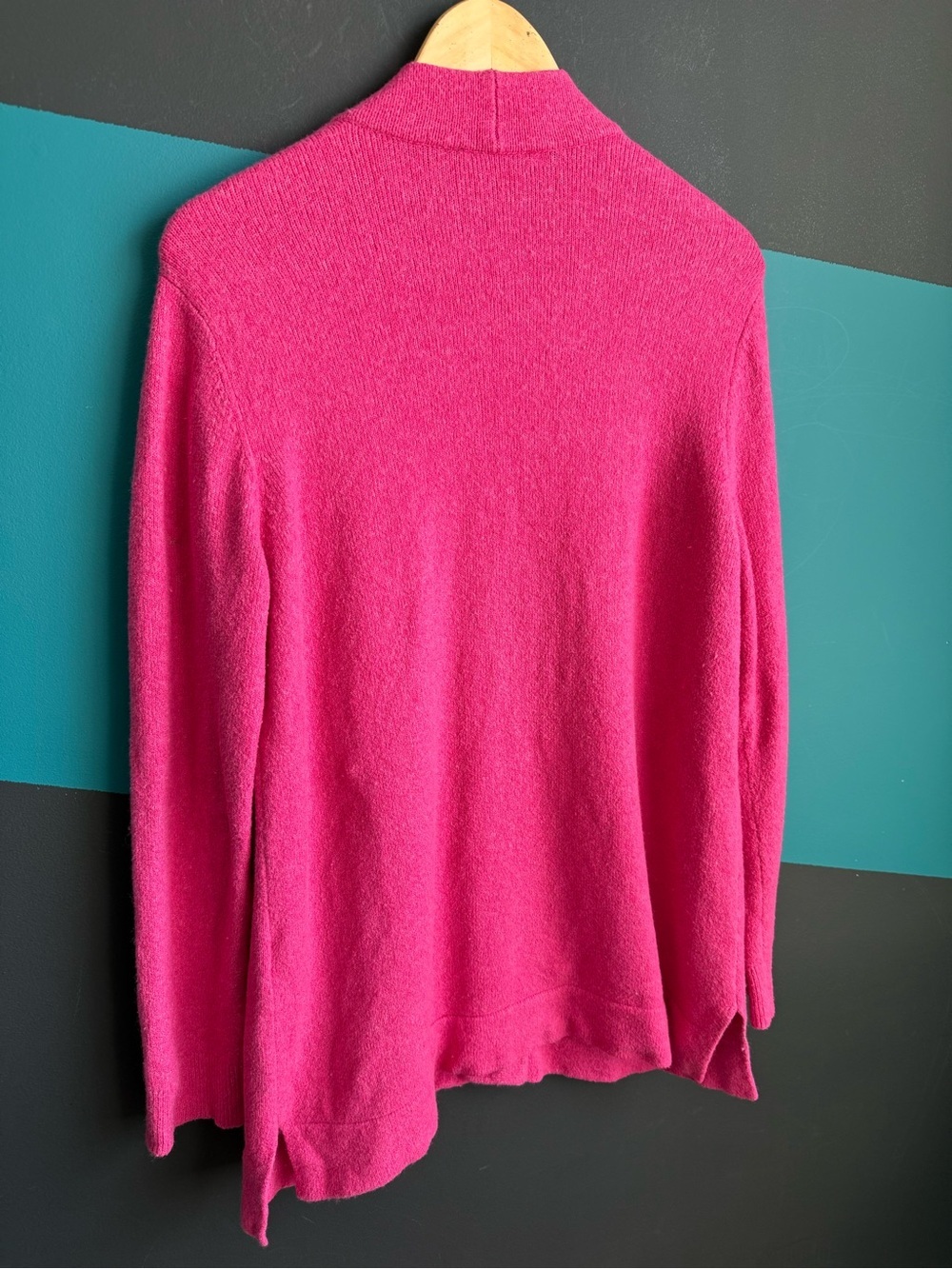 Women's Open-Front Hot Pink Cardigan with Pockets - Picture 6 of 13